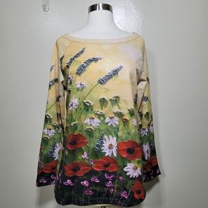 Misslook Yellow Floral Long Sleeve Top Size S